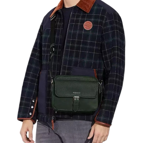 Coach Hudson Messenger Crossbody Leather Suede Shoulder Bag Green - Picture 2 of 8